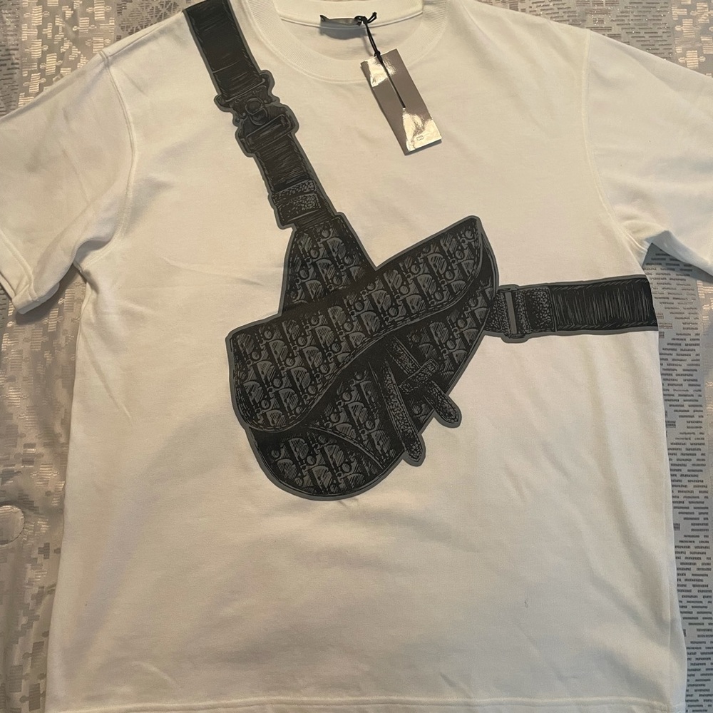 White / Dark Grey Dior Shirt with Saddle Bag Print